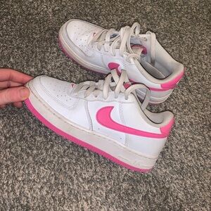 Nike White and Pink Air Force 1 Sneakers